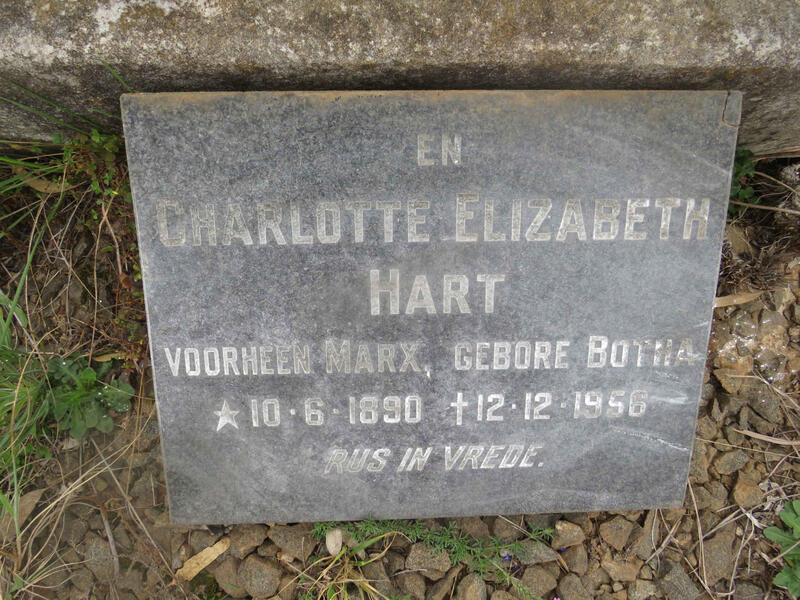 HART Charlotte Elizabeth voorheen MARX nee BOTHA 1890-1956