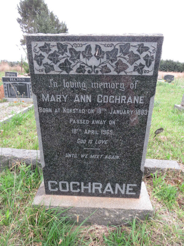 COCHRANE Mary Ann 1883-1969
