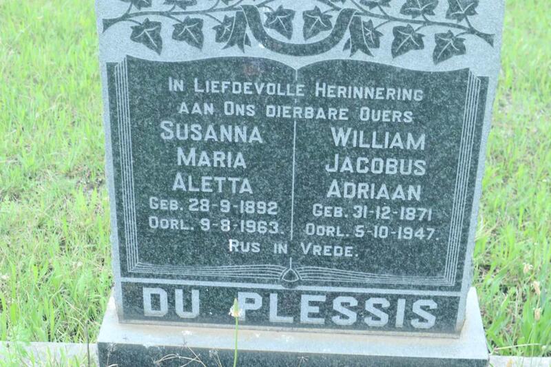 PLESSIS William Jacobus Adriaan, du 1871-1947 & Susanna Maria Aletta 1892-1963