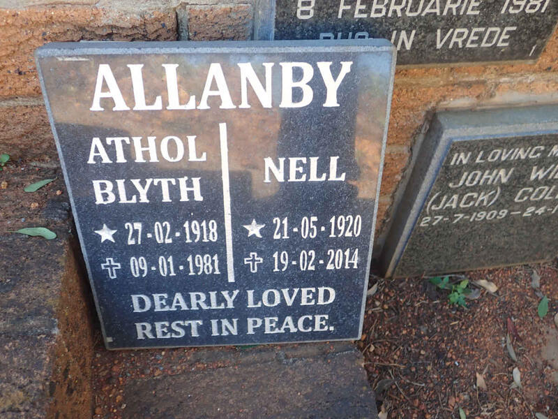 ALLANBY Athol Blyth 1918-1981 & Nell 1920-2014