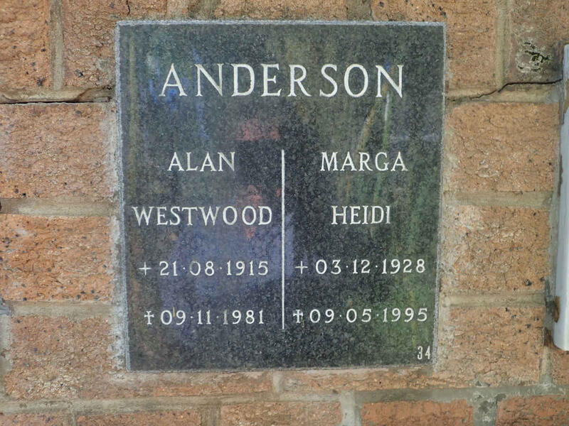 ANDERSON Alan Westwood 1915-1981 & Marga Heidi 1928-1995