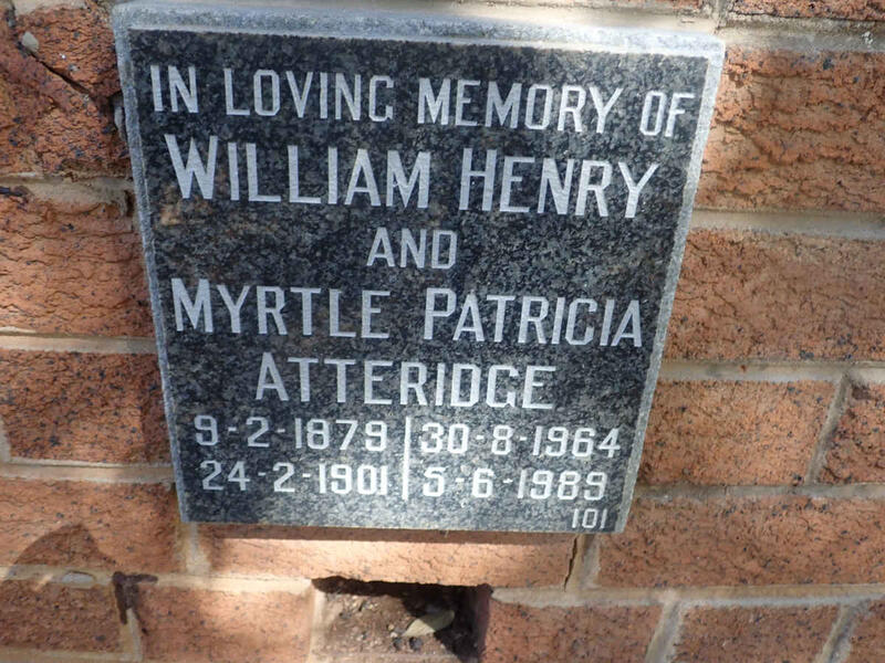 ATTERIDGE William Henry 1879-1964 & Myrtle Patricia 1901-1989
