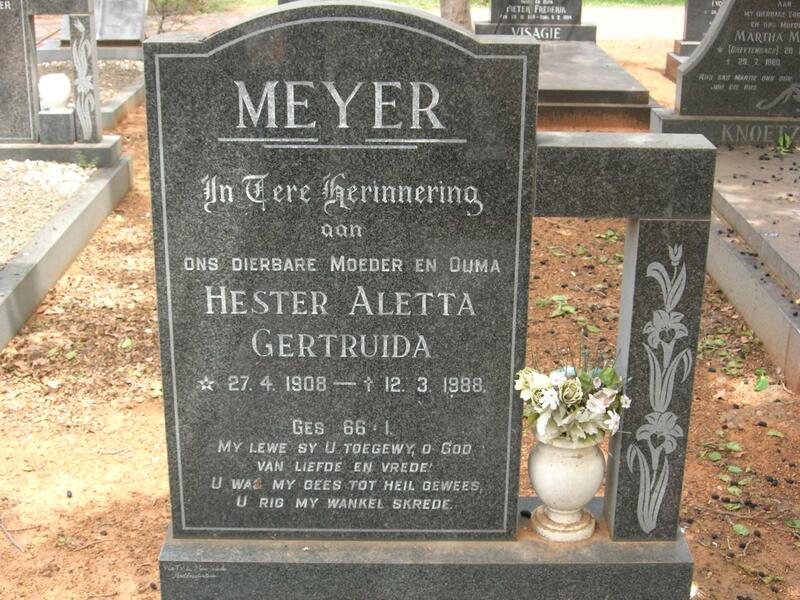 MEYER Hester Aletta Gertruida 1908-1988