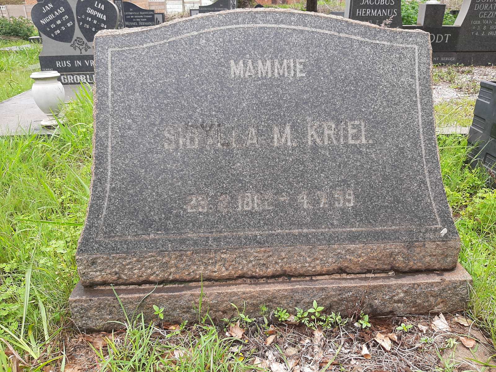 KRIEL Sibylla M. 1862-1959