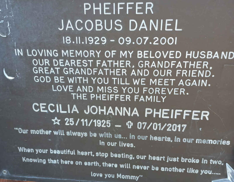 PHEIFFER Jacobus Daniel 1929-2001 & Cecilia Johanna 1925-2017
