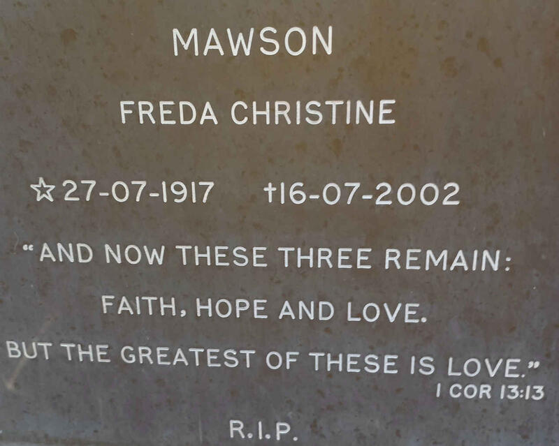 MAWSON Freda Christine 1917-2002