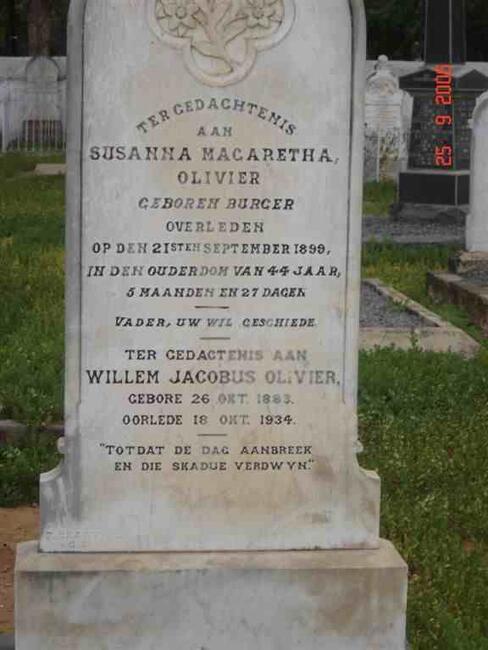 OLIVIER Willem Jacobus 1883-1934 & Susanna Magaretha BURGER - 1899