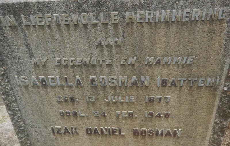 BOSMAN Isabella nee BATTEN 1877-1946