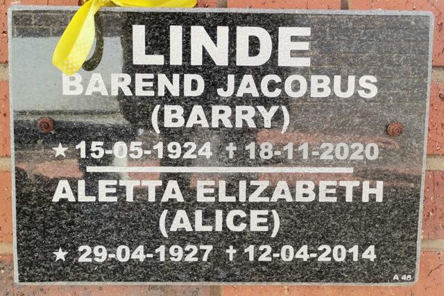 LINDE Barend Jacobus 1924-2020 & Aletta Elizabeth 1927-2014