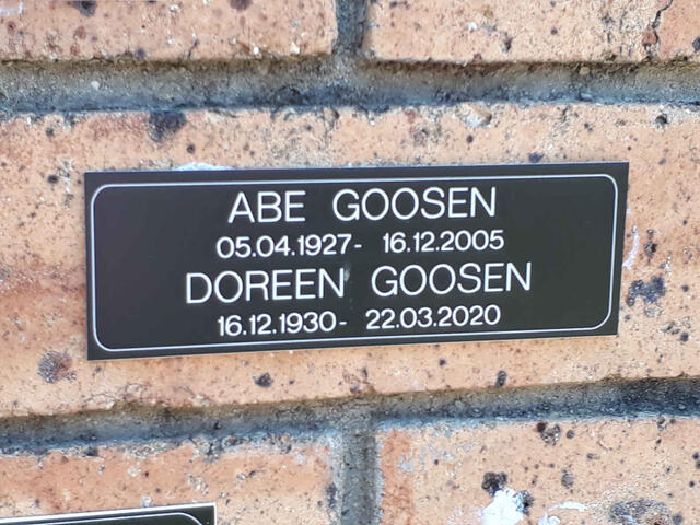 GOOSEN Abe 1927-2005 & Doreen 1930-2020