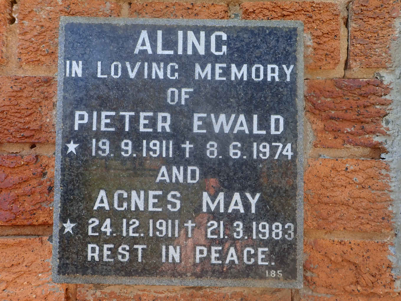 ALING Pieter Ewald 1911-1974 & Agnes May 1911-1983