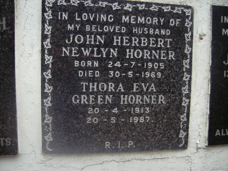 HORNER John Herbert Newlyn 1905-1969 & Thora Eva Green 1913-1987