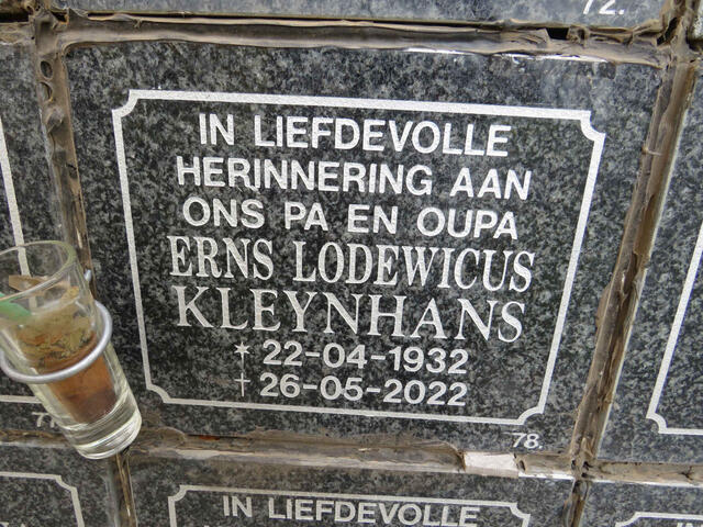 KLEYNHANS Erns Lodewicus 1932-2022