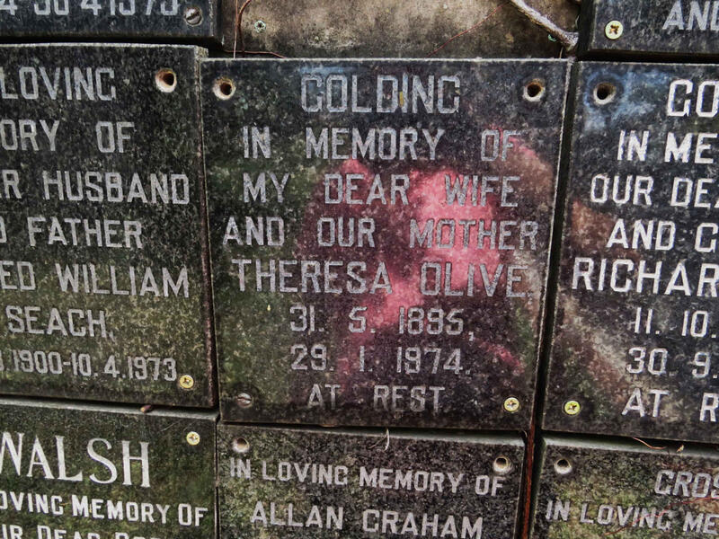 GOLDING Theresa Olive 1895-1974