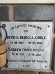 KIDDLE Andrew 1925-2013 & Bertha Rebecca 1925-2006