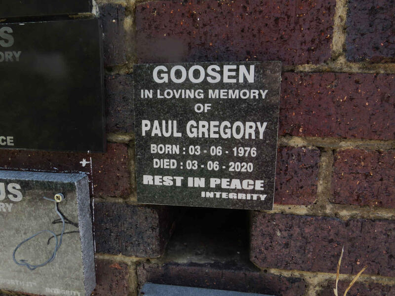 GOOSEN Paul Gregory 1976-2020