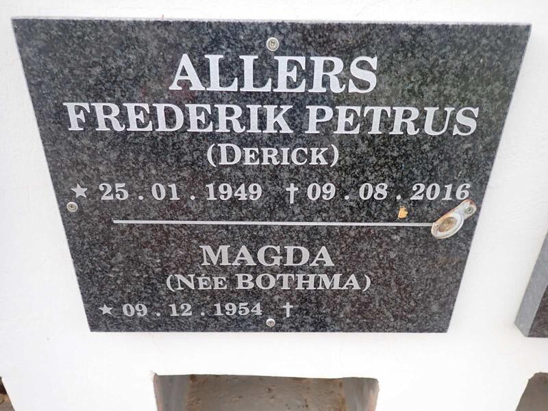 ALLERS Frederik Petrus 1949-2016 & Magda BOTHMA 1954-