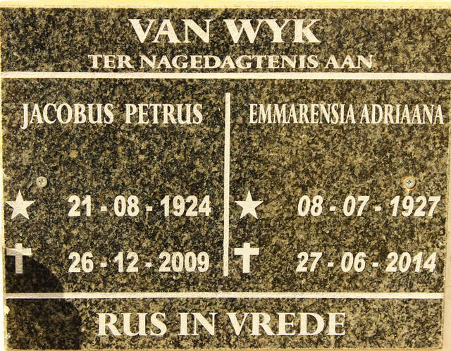 WYK Jacobus Petrus, van 1924-2009 & Emmarensia Adriaana 1927-2014