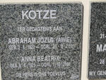 KOTZE Abraham Jozia 1922-2011 & Anna Beatrix 1925-2008