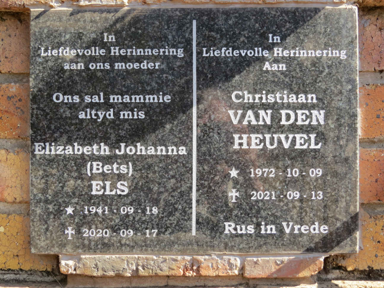 ELS Elizabeth Johanna 1941-2020 :: HEUVEL Christiaan, van den 1972-2021