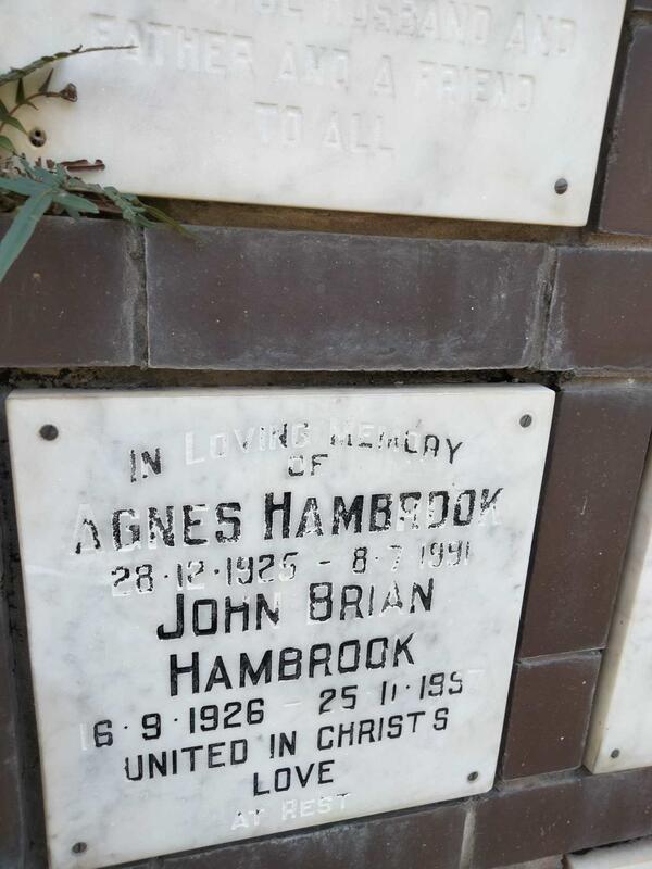 HAMBROOK John Brian 1926-1997 & Agnes 1925-1991