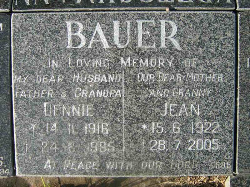 BAUER Dennie 1916-1995 & Jean 1922-2005