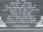 NIEMANN Gerhardus Jacobus 1907-1961 & Maria Wilhelmina Christina 1910-1983