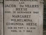 HEESE Jacob de Villiers -1965 & Margaret Wilhelmina Edmundia DU TOIT 1898-1985