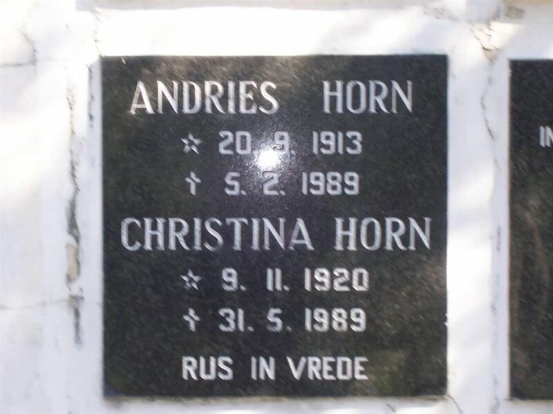 HORN Andries 1913-1989 & Christina 1920-1989