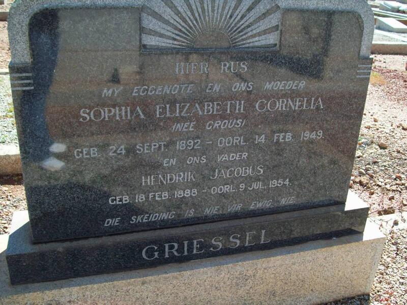 GRIESSEL Hendrik Jacobus 1888-1954 & Sophia Elizabeth Cornelia CROUS 1892-1949