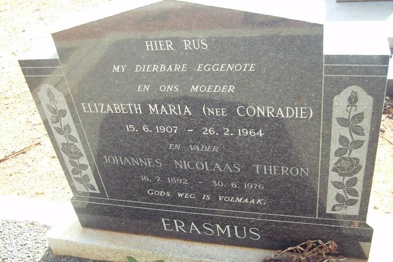 ERASMUS Johannes Nicolaas Theron 1892-1976 & Elizabeth Maria CONRADIE 1907-1964