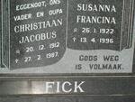 FICK Christiaan Jacobus 1912-1987 & Susanna Francina 1922-1996