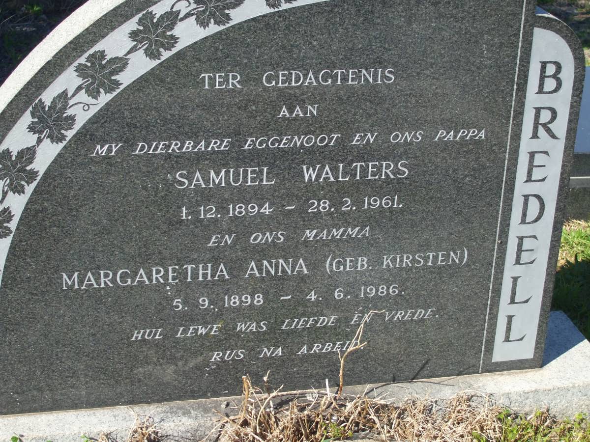BREDELL Samuel Walters 1894-1961 & Margaretha Anna KIRSTEN 1898-1986