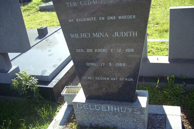 GELDENHUYS Wilhelmina Judith nee DE KOCK 1918-1969