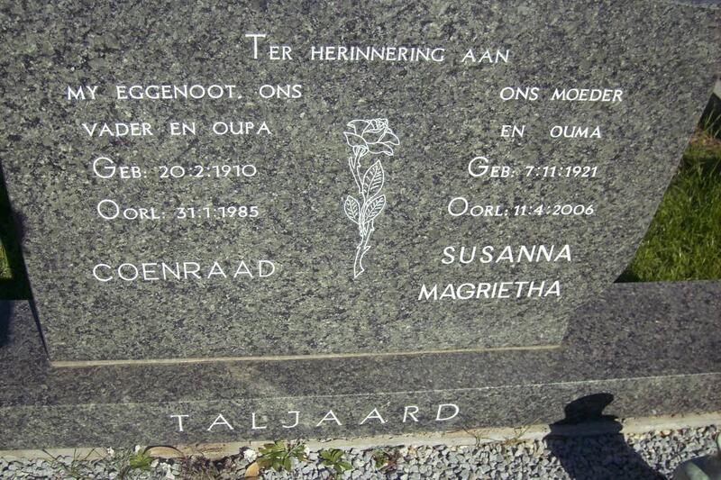 TALJAARD Coenraad 1910-1985 & Susanna Magrietha 1921-2004