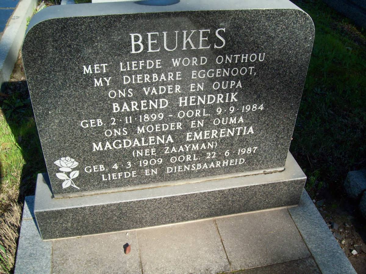 BEUKES Barend Hendrik 1899-1984 & Magdalena Emerentia ZAAYMAN 1909-1987