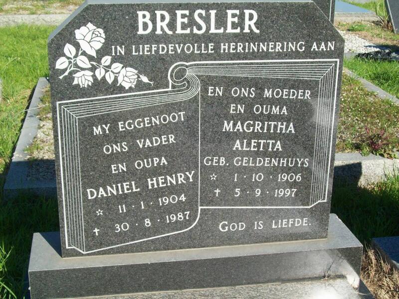 BRESLER Daniel Henry 1904-1987 & Magritha Aletta GELDENHUYS 1906-1997