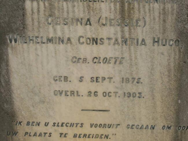 HUGO Gesina Wilhelmina Constantia nee CLOETE 1875-1903