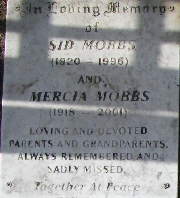 MOBBS Sid 1920-1996 & Mercia 1918-2001