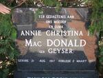 MACDONALD Annie Christina M. nee GEYSER 1917-1997