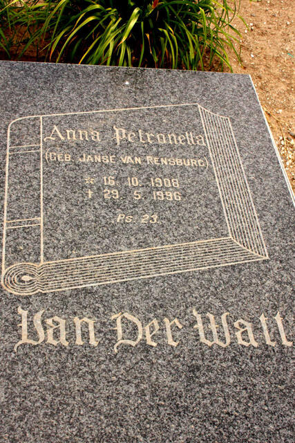 WALT Anna Petronella, van der nee JANSE VAN RENSBURG 1908-1996