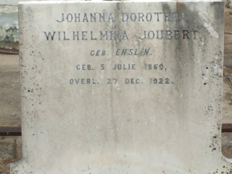 JOUBERT Johanna Dorothea Wilhelmina nee ENSLEN 1860-1922