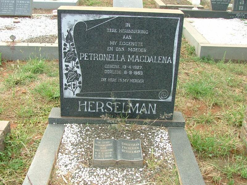 HERSELMAN Petronella Magdalena 1927-1963 :: HERSELMAN Christiaan Frederick 1973-1973
