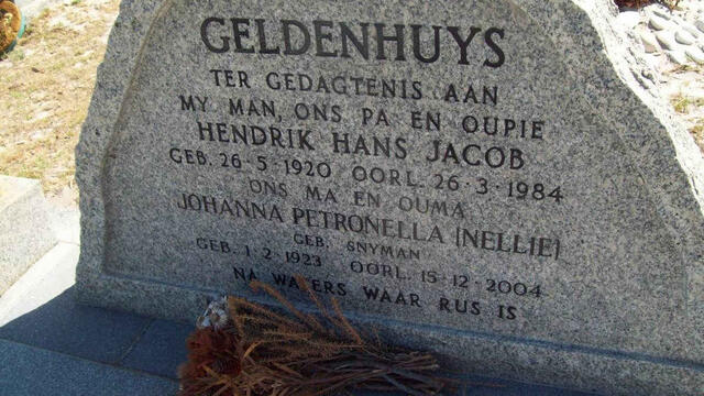 GELDENHUYS Hendrik Hans Jacob 1920-1984 & Johanna Petronella SNYMAN 1923-2004