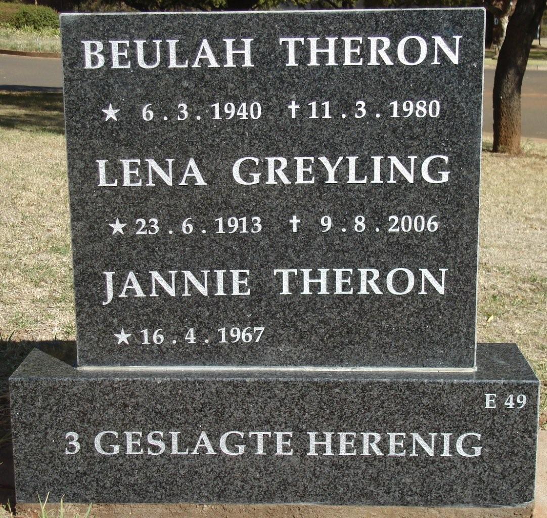 GREYLING 1913-2006 :: THERON Beulah 1940-1980 :: THERON Jannie 1967-
