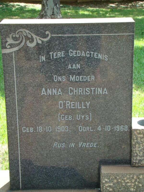 O'REILLY Anna Christina nee UYS 1903-1968
