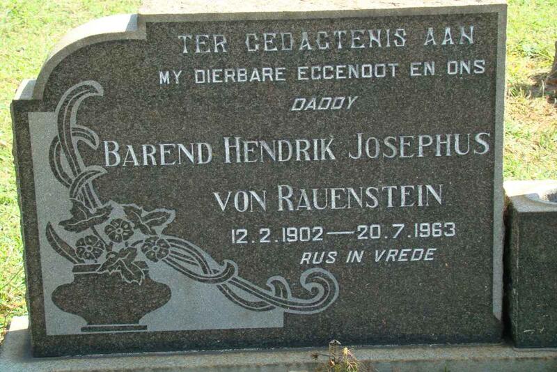 RAUENSTEIN Barend Hendrik Josephus, von 1902-1963