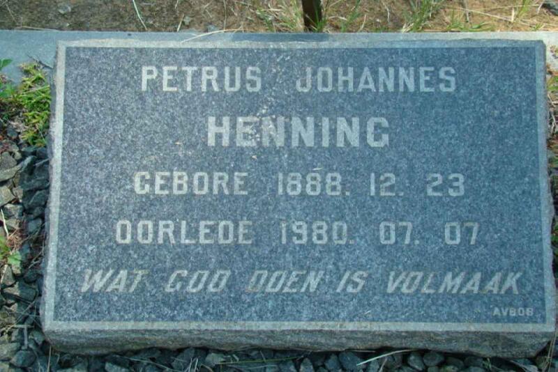 HENNING Petrus Johannes 1888-1980