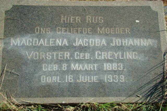 VORSTER Magdalena Jacoba Johanna nee GREYLING 1883-1939