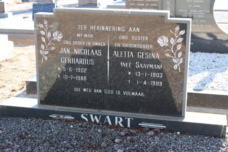SWART Jan Nicolaas Gerhardus 1902-1988 & Aletta Gesina SAAYMAN 1903-1989